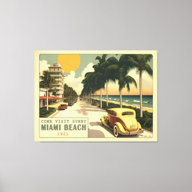 Toile Carte postale 1920 Retro Miami Beach Ocean Drive (Recto)