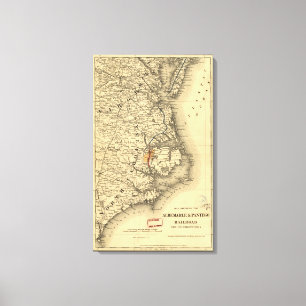 Toile Carte vintage de la côte de la Caroline du Nord