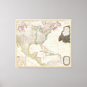 Toile Carte vintage de l'Amérique du Nord (1794)