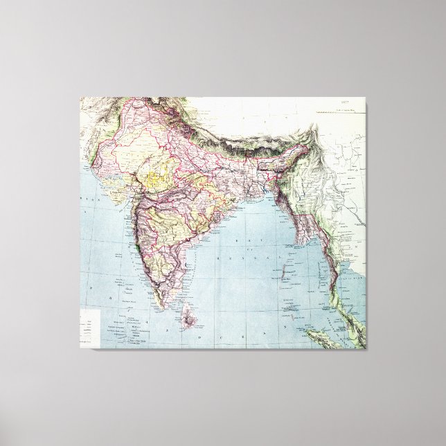 Toile Carte vintage de l'Inde | 1877 (Recto)