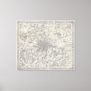 Toile Carte vintage de Londres Angleterre (1855)