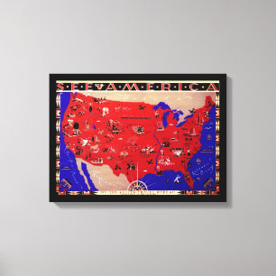 Toile Carte vintage du Bureau de voyage des États-Unis d