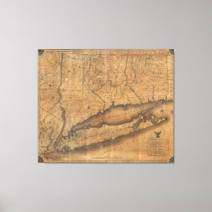 Toile Carte vintage du Long Island et du Connecticut