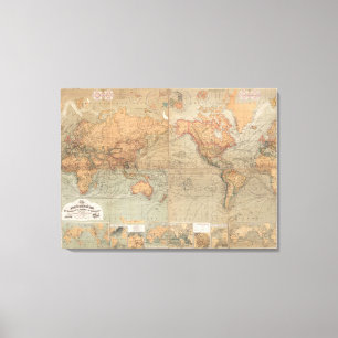 Toile Carte vintage du monde (1870)