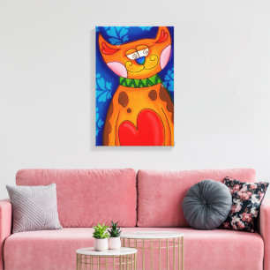 Toile Cartoon coloré mignon Chat Grand Coeur
