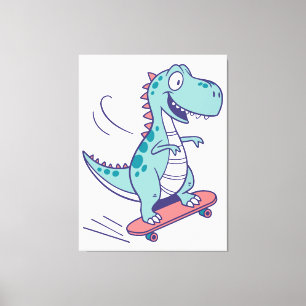 Toile Cartoon cool T-Rex sur skateboard