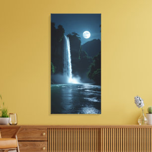 Toile Cascade au Clair de Lune – Paysage Nocturne Cinéma