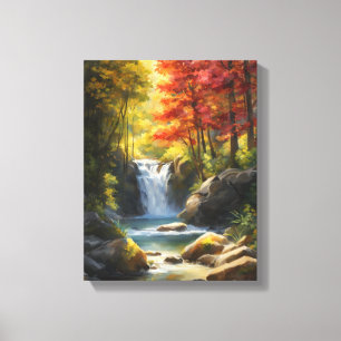 Toile Cascade dans la forêt d'automne animée