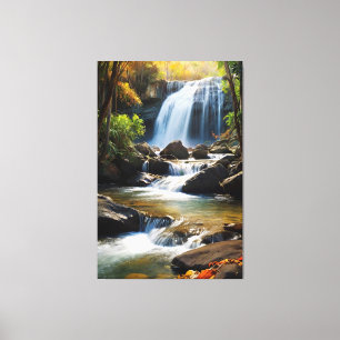 Toile Cascade de l'heure d'or - Paysage naturel réaliste