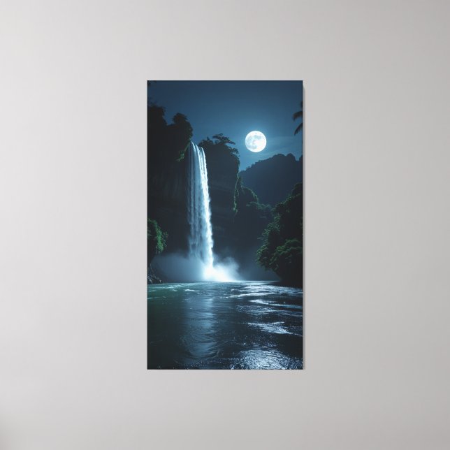 Toile Cascade Lune - Paysage nocturne cinématique (Recto)