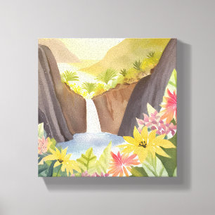Toile Cascade tropicale Paysage aquarelle florale