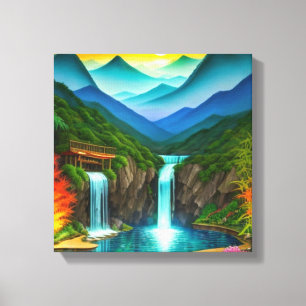 Toile Cascades De Montagne Dans Un Étang Chatoyant