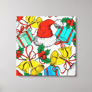 Toile Casquettes de Noël, cadeaux et cloches