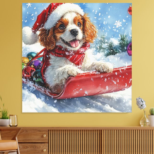 Toile Cavalier King Charles Spaniel Chien Sledge Noël (Insitu(Salon))