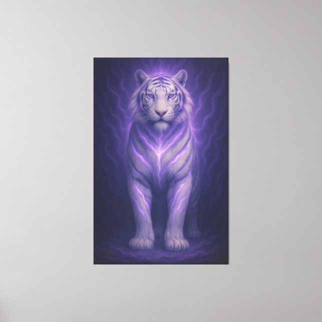 Toile Celestial Purple White Tiger – Divine Aura Fantasy (Recto)