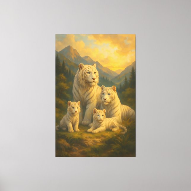 Toile Celestial White Tiger Family – Dawn of the Sacred  (Recto)