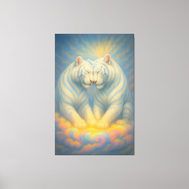 Toile Celestial White Tiger Lovers – Divine Rainbow Clou (Recto)