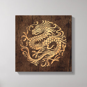 Toile Cercle de dragon chinois avec effet de grain de bo