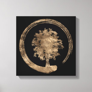 Toile Cercle de zen d'Enso et arbre - or sur le noir