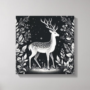 Toile Cerf à l'encre blanche élégant dans un cadre botan