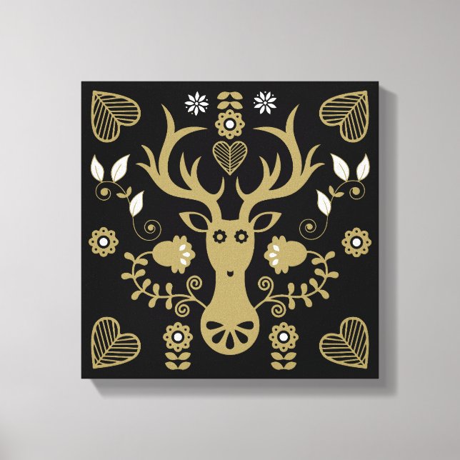 Toile Cerf d'art populaire scandinave (Recto)