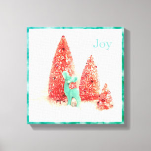 Toile Cerf de Noël rétro avec cadre Aqua - Joie
