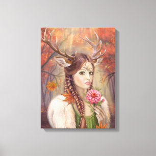 Toile Cerfs communs de portrait de femme d'imaginaire de