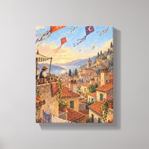 Toile Cerfs-volants en papier sur toits de terre cuite