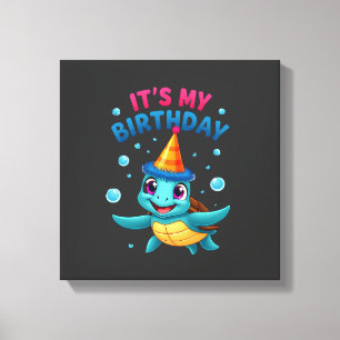 Toile C'est mon anniversaire jolie tortue de mer océan f
