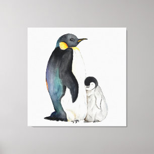Toile C'est une famille de pingouins en aquarelle