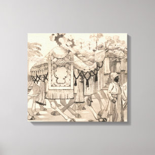 Toile Chameaux Marchant Habillés En Costume