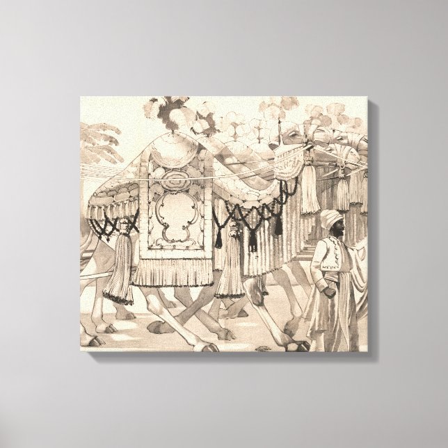 Toile Chameaux Marchant Habillés En Costume (Recto)