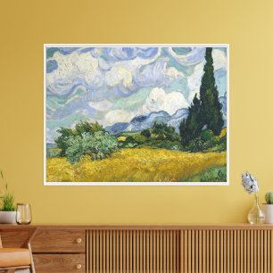 Toile Champ de blé avec cyprès, peinture à l'huile, Van