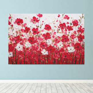 Toile Champ floral rouge et blanc – Œuvre murale en impa
