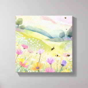 Toile Champs de fleurs de printemps abeilles   Nature co