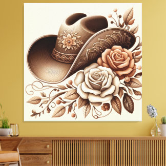 Toile Chapeau de Cowgirl Country Western avec Fleurs