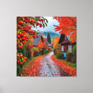 Toile Charmant chemin de village en automne