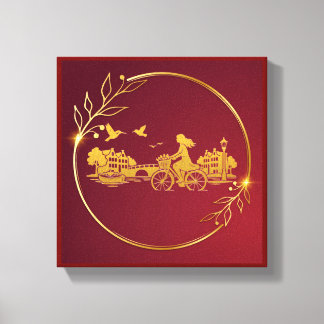 Toile Charme des ponts arqués d'Amsterdam en or