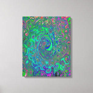 Toile Chartreuse et bleu trippy Rétro Liquide Tourbillon