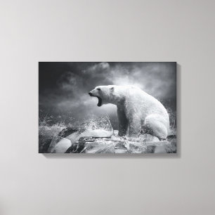 Toile Chasseur blanc d'ours blanc sur la glace dans