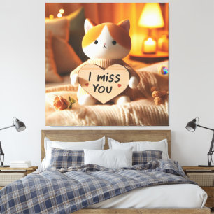 Toile Chat adorable peluche avec message de coeur