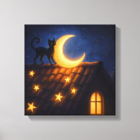 Chat au Clair de Lune sur un Toit Étoilé
