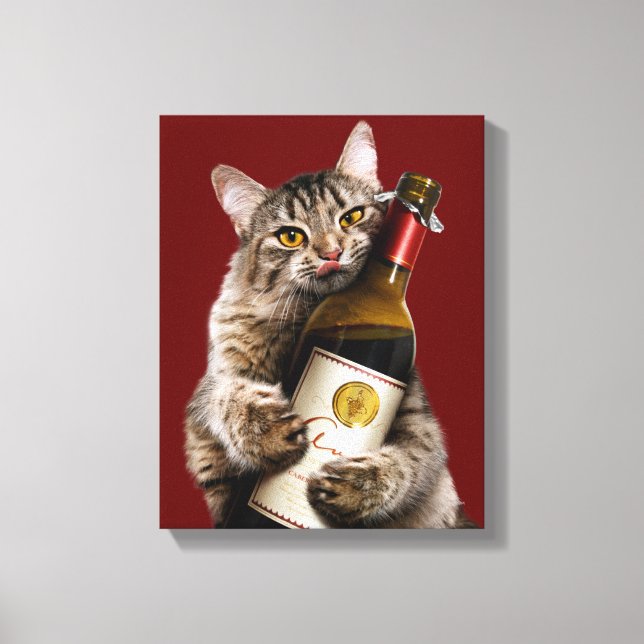 Toile Chat Avec Bouteille De Vin (Recto)
