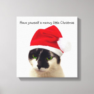 Toile Chat avec Casquette Père Noël