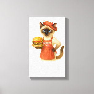 Toile Chat avec hamburger pour la décoration de cuisine