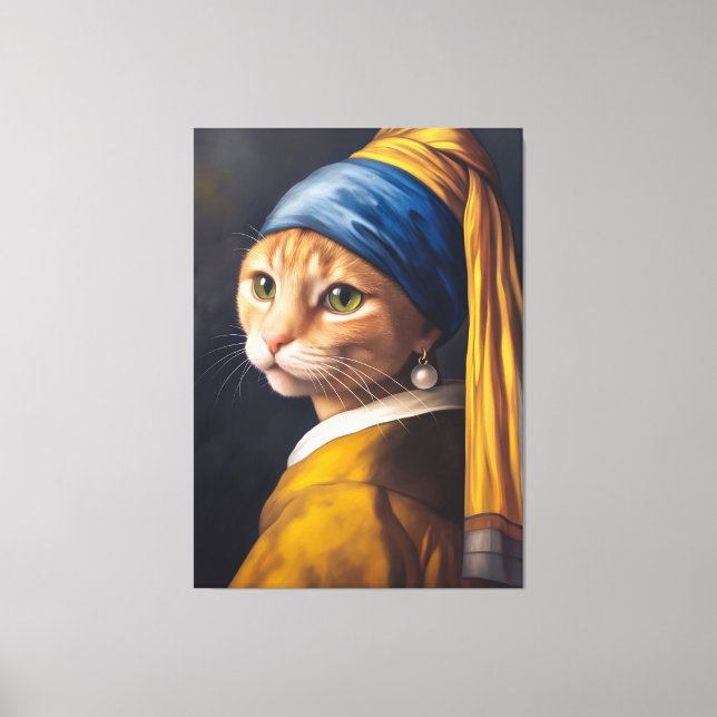 Toile Chat avec une oreille de perle | Funny Vermeer Par (Recto)