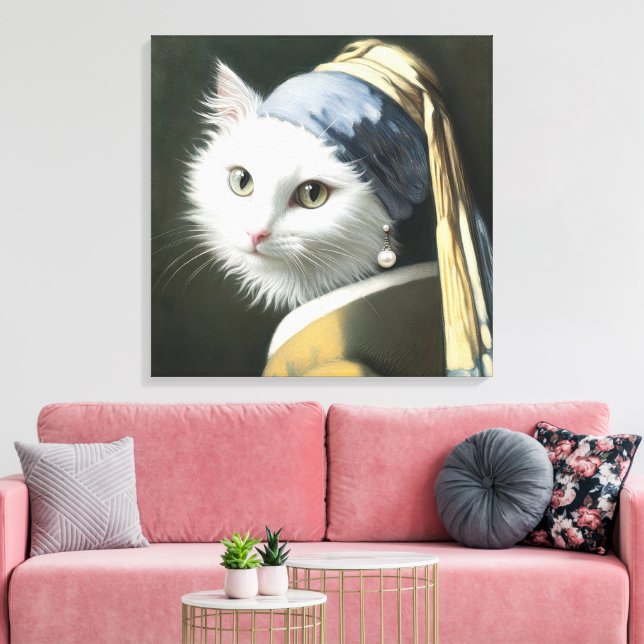 Toile Chat blanc avec oreille perle (Insitu(Salon))
