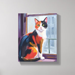 Toile Chat calico Animal de compagnie sur le rebord de