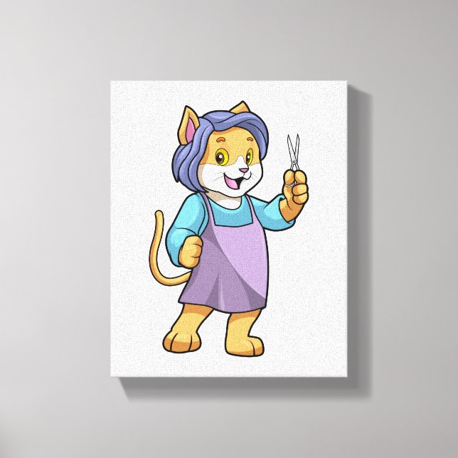 Toile Chat coiffeur avec ciseaux (Recto)
