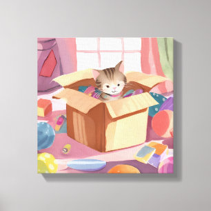 Toile Chat dans une boîte en carton Chaton Chat aquare